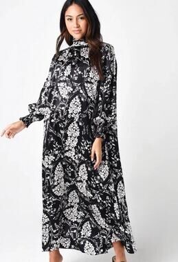 Hunter Bell Crosby Silk Black Floral Midi Dress Size 4 NWT Rare